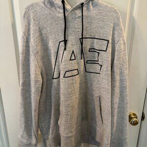 American Eagle Men's Light Gray Hoodie with Black AE Graphic Logo ~ XL
